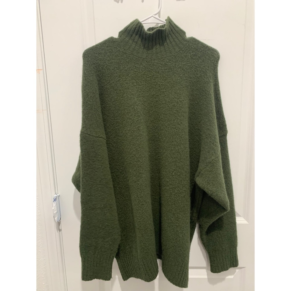 Zara Wool Blend Mock Neck Oversized Knit Sweater Olive Green Medium - Picture 3 of 5
